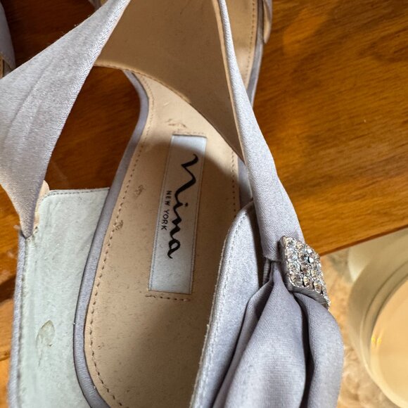 Nina Silver Satin Heels, 8M, New - Picture 6 of 8